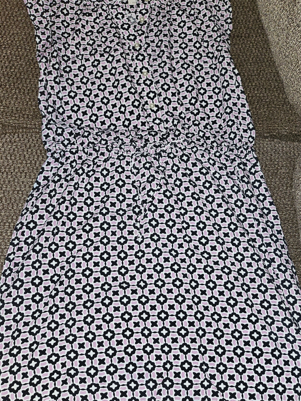LOFT Pink and Black Geometric Button-Front Dress